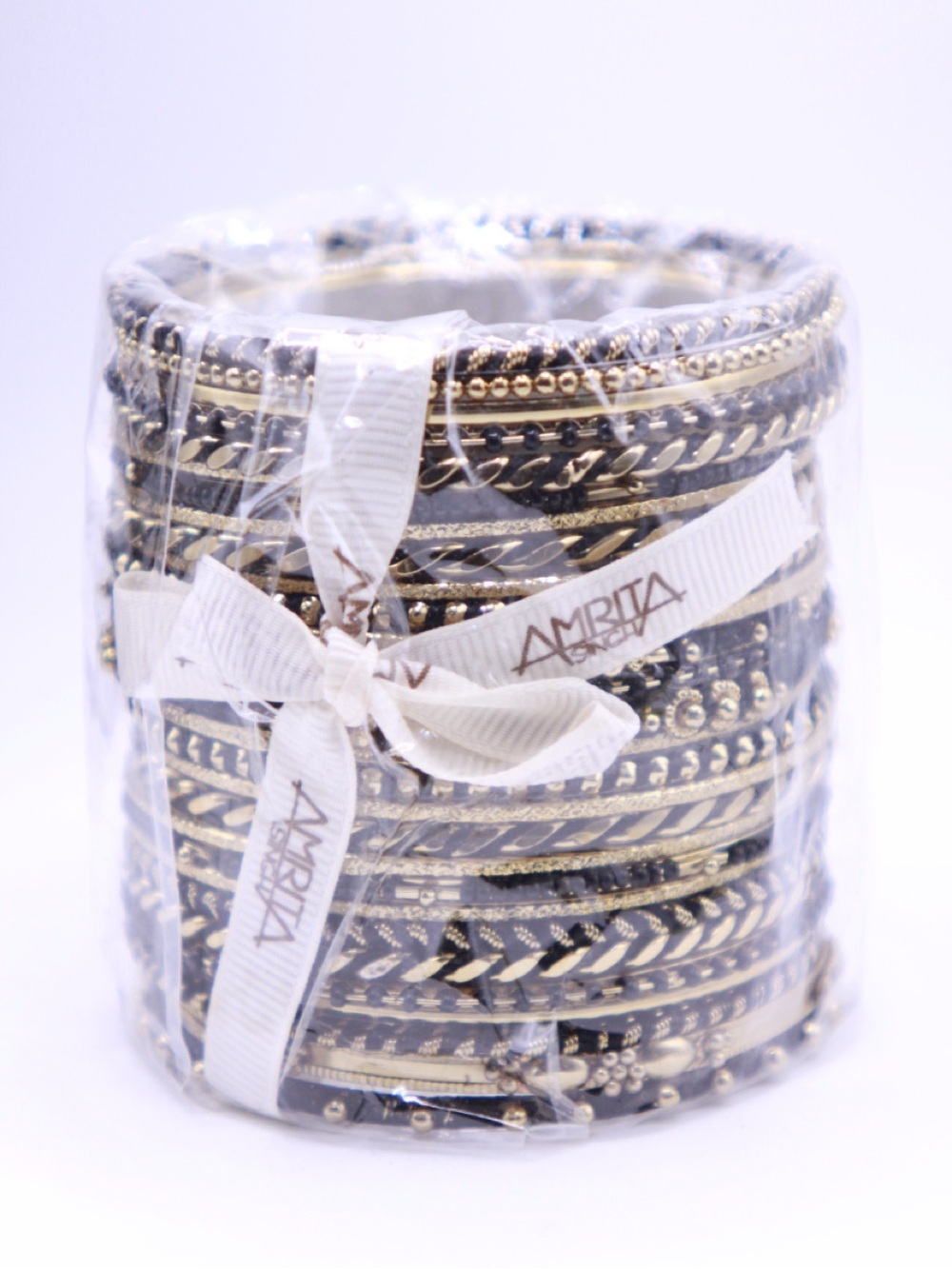 AMRITA SINGH 29-pc Bangle Set in Black/Gold tone Size - 7.5”